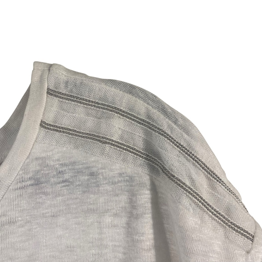Cynthia Rowley 100% Linen Short Sleeve White Top With silver beading detailing - Picture 4 of 5
